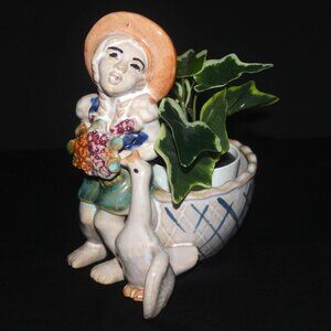 Japan Ceramics Flower Pot | Girl & Duck Vintage Planter